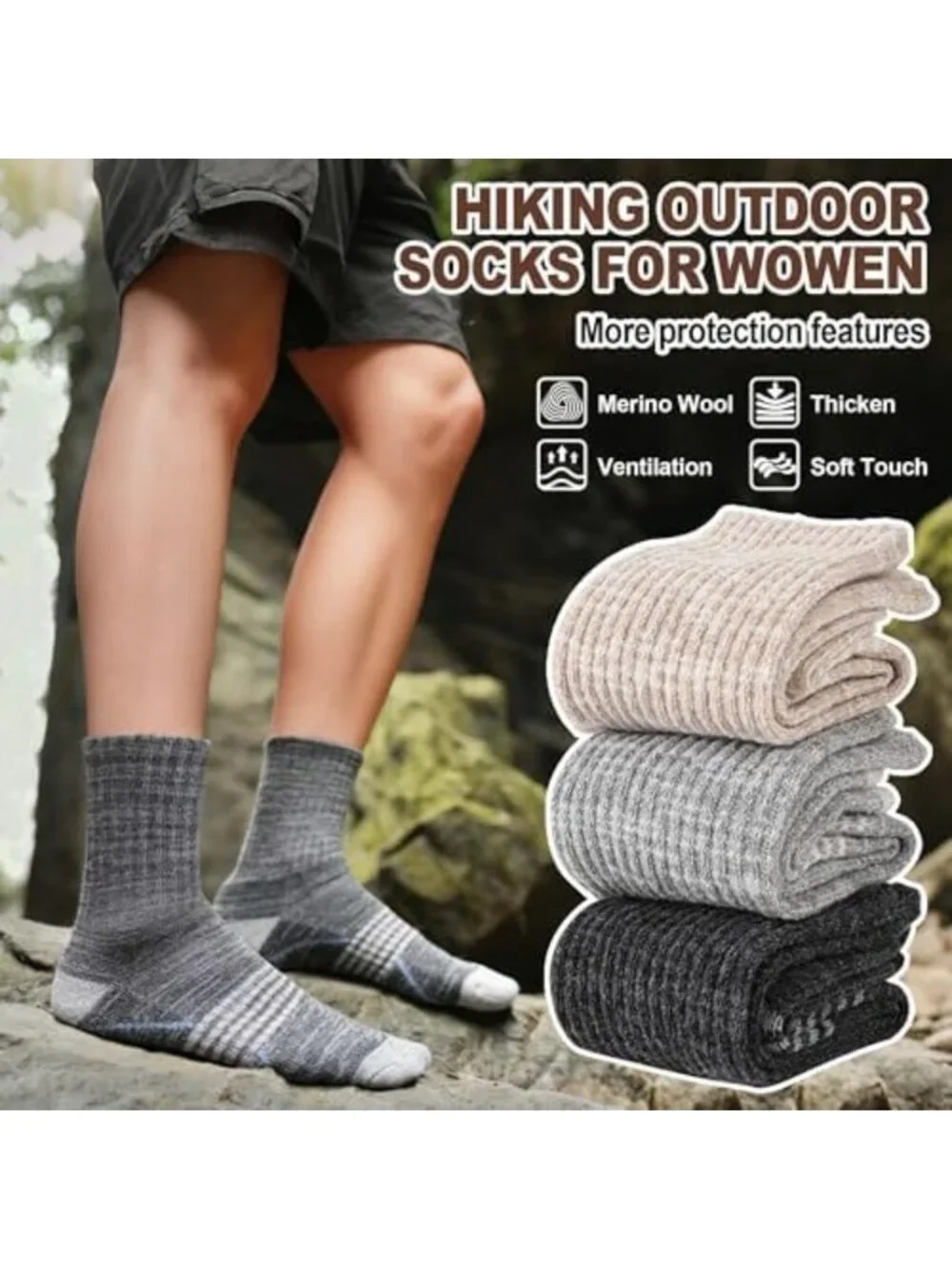 Cozy Merino Wool Hiking Socks - Thermal, Cushioned Sole, Moisture-Wicking, 5